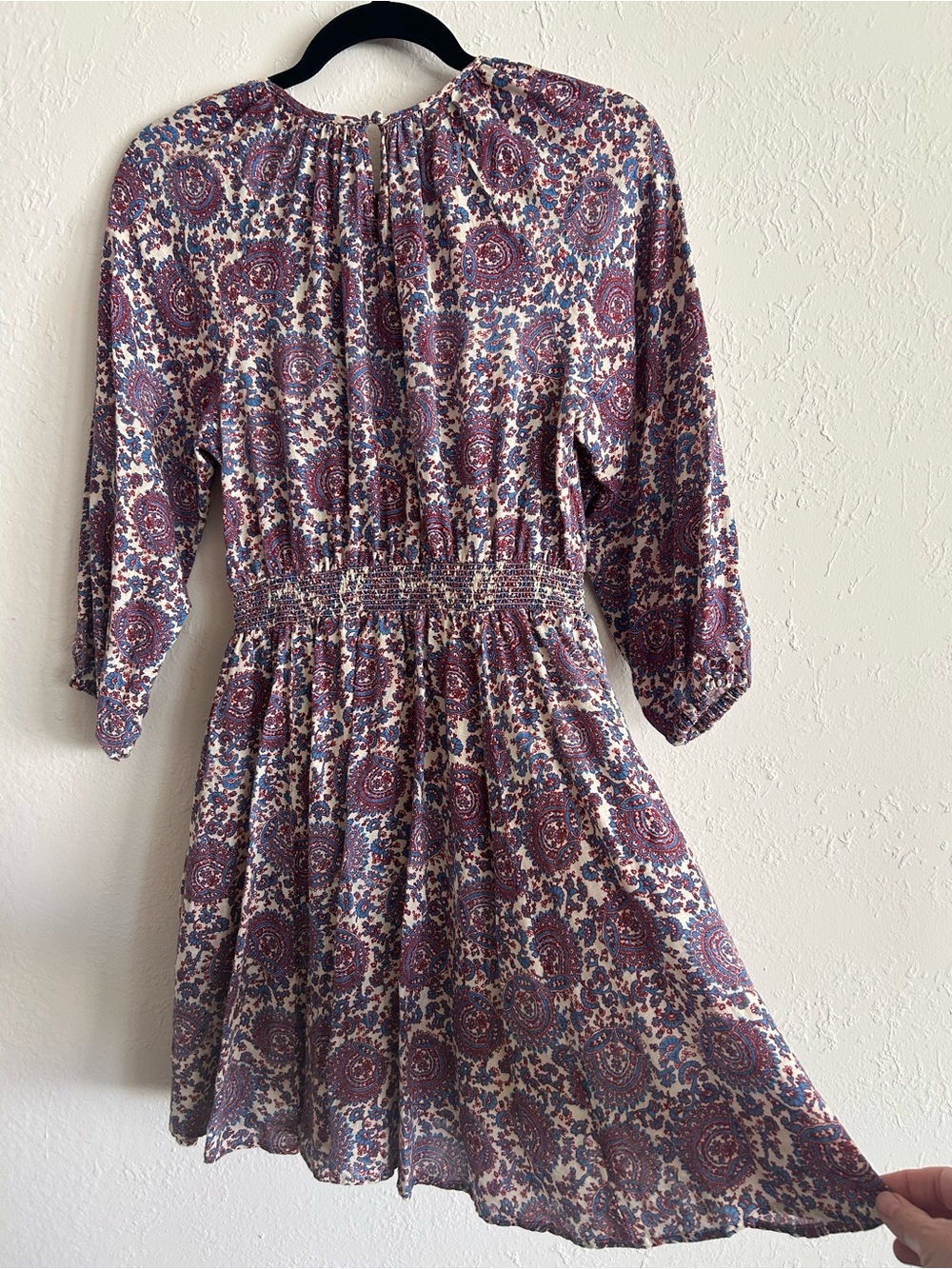 Whimsigoth Peasant Paisley Linen Dress - J.Crew Purple Boho Mini Pockets M - Picture 2 of 8